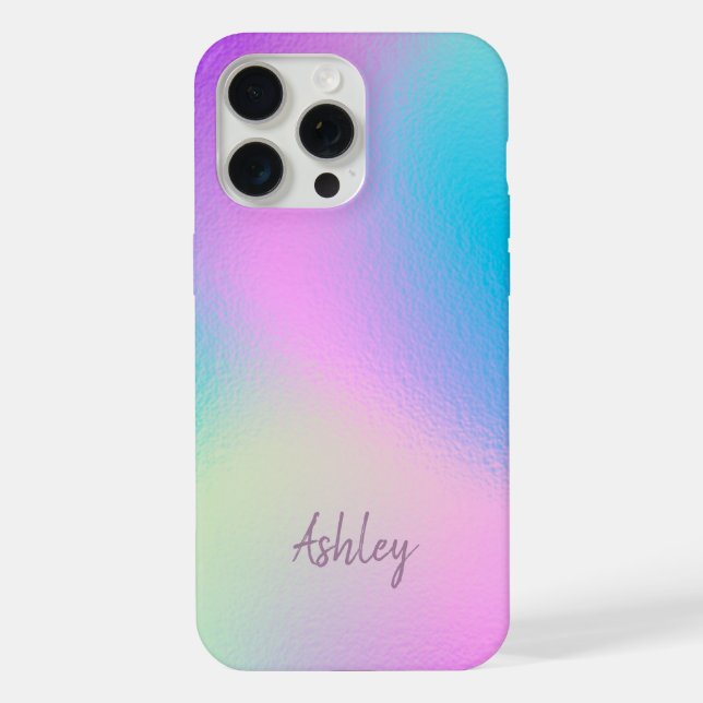 Funda Para iPhone Chic Pastel Holographic Personalized Name (Reverso )