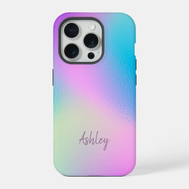 Funda Para iPhone Chic Pastel Holographic Personalized Name (Reverso )