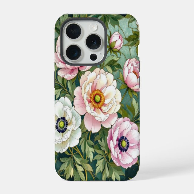 Funda Para iPhone Chic peonies anemones stained Glass effect  (Reverso )