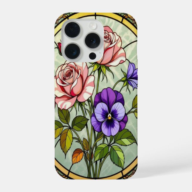 Funda Para iPhone Chic roses wild violets stained Glass (Reverso )
