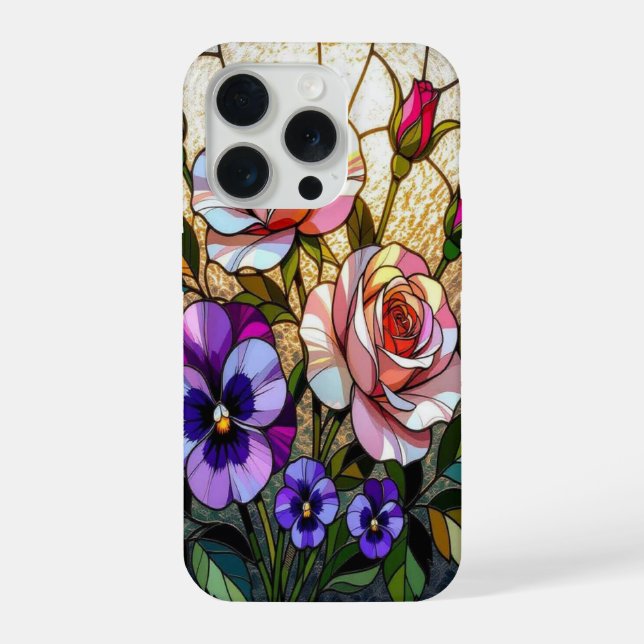 Funda Para iPhone Chic roses wild violets stained Glass (Reverso )