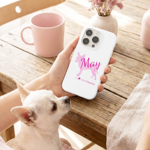 Funda Para iPhone 16 Pro Chic Silueta de Chihuahua Rosa Pastel Nombre Perso
