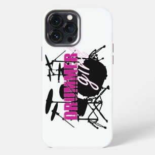 Funda Para iPhone 13 Pro Max Chica Baterista con divertido texto Grunge Morado 