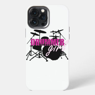 Funda Para iPhone 13 Pro Max Chica baterista con divertido texto grunge morado