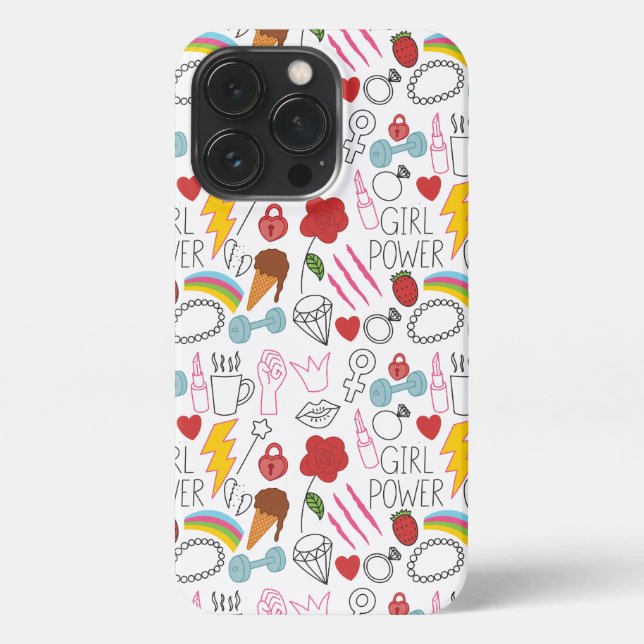 Funda Para iPhone Chica caprichoso y caprichoso poder Doodle retro (Reverso)