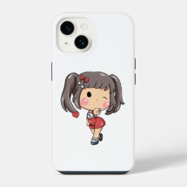 Funda Para iPhone 14 Chica Chibi Adorable Guiñando