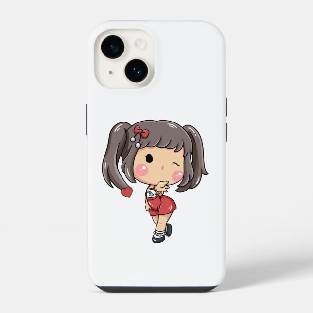Funda Para iPhone Chica Chibi Adorable Guiñando (Reverso )