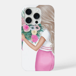 Chica de moda chic sosteniendo ramo floral rosa