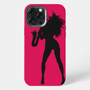 Funda Para iPhone 13 Pro Max Chica de música de Saxo Jazz - Tu color - Texto