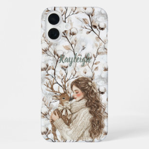 Funda Para iPhone 16 Plus Chica de pelo castaño con ciervo