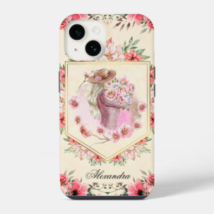 Funda Para iPhone 14 Chica floral rosa, hora primavera