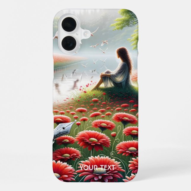 Funda Para iPhone Chica linda de fantasía flores rojas (Reverso )