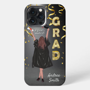 Funda Para iPhone 13 Pro Max Chica orgullosa graduada negro y dorado moderno pe