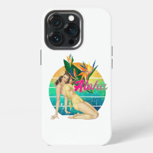 Funda Para iPhone 13 Pro Chica pin-up tropical Aloha arte retro puesta de s