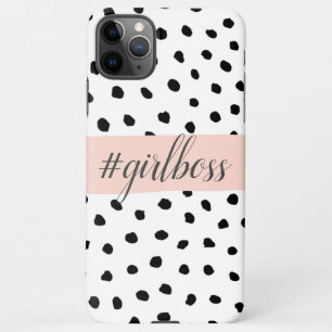 Funda Para iPhone 11Pro Max Chica rosado moderno y puntos negros