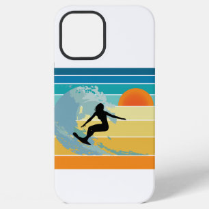Funda Para iPhone 12 Pro Max Chica Surfista Atardecer Vintage