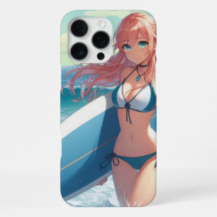 Funda Para iPhone 16 Pro Max Chica surfista de anime costero/nautico/tropical