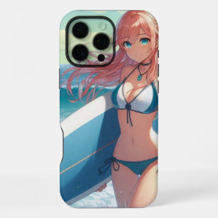 Funda Para iPhone 16 Pro Max Chica surfista de anime costero/naútico/tropical