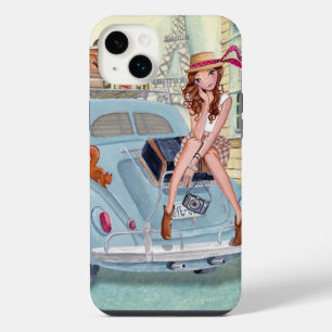 Funda Para iPhone 14 Plus Chica Viajera Ilustración Chic Vintage París