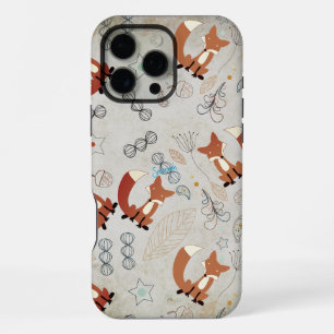 Funda Para iPhone 16 Pro Max Chica Vintage Animales del Bosque Patrón de Zorro