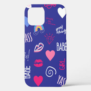 Funda Para iPhone 12 chicas diseñan un patrón sin fisuras con eslogan. 