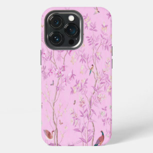 Funda Para iPhone 13 Pro Chinoisería floral elegante pájaro rosa