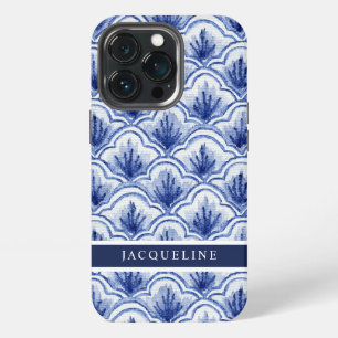 Funda Para iPhone 13 Pro Chinoiserie Azul Marino Concha Patrón Asiático Vin