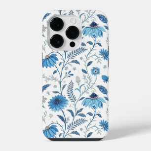 Funda Para iPhone 14 Pro Chinoiserie Blue Echinacea Pattern