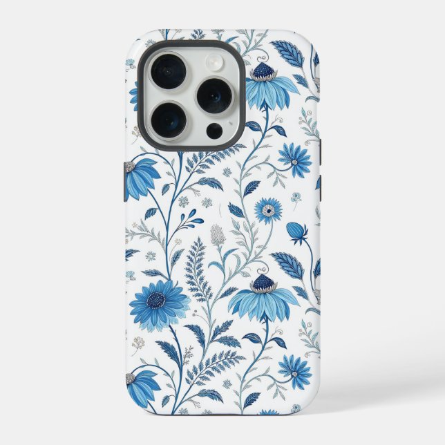 Funda Para iPhone Chinoiserie Blue Echinacea Pattern (Reverso )