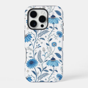 Funda Para iPhone 16 Pro Chinoiserie Blue Echinacea Pattern
