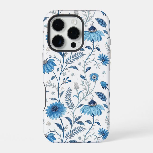 Funda Para iPhone Chinoiserie Blue Echinacea Pattern (Reverso )