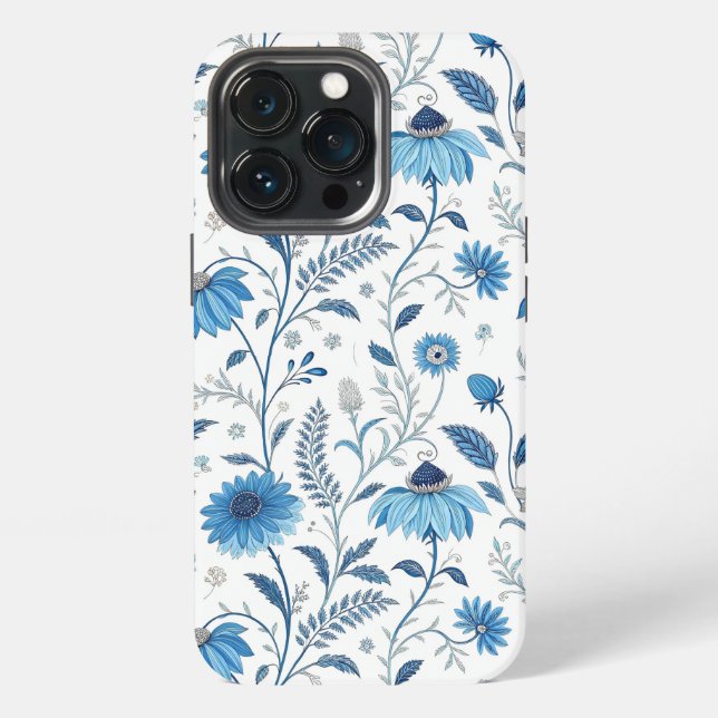 Funda Para iPhone Chinoiserie Blue Echinacea Pattern (Reverso )