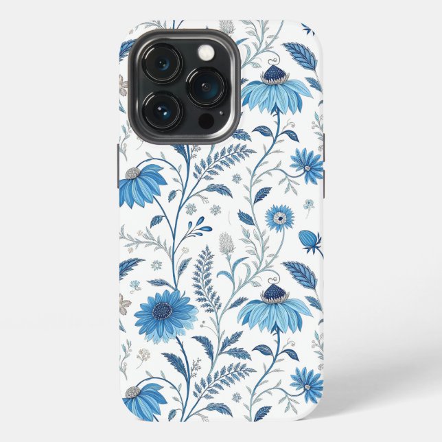 Funda Para iPhone Chinoiserie Blue Echinacea Pattern (Reverso )