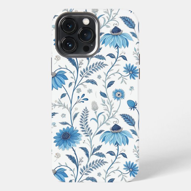 Funda Para iPhone Chinoiserie Blue Echinacea Pattern (Reverso )