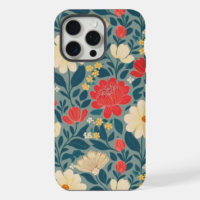 Funda Para iPhone Chinoiserie floral roja, verde y crema (Reverso )
