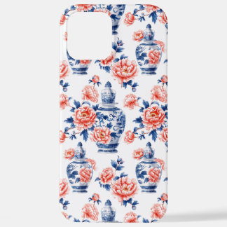 Funda Para iPhone 12 Pro Max Chinoiserie Grandmillenial Jarrón de jengibre Peon