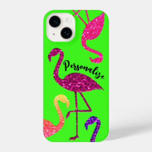 Funda Para iPhone 14 Chispas rosas flamingo Personaliza el verde neón