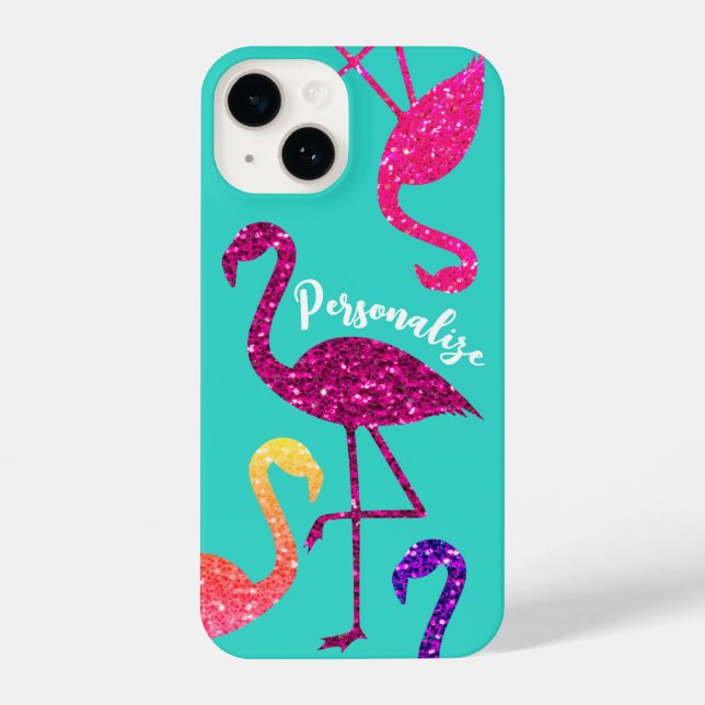 Funda Para iPhone Chispas rosas flamingo Personalización del turques (Reverso )