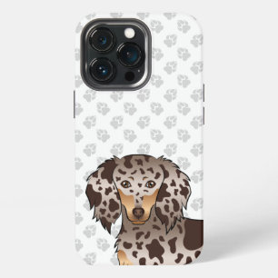 Funda Para iPhone 13 Pro Chocolate y Tan Dapple Dachshund de pelo largo y p