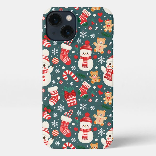 Funda Para iPhone Christmas Aesthetic Pattern Snowman (Reverso )