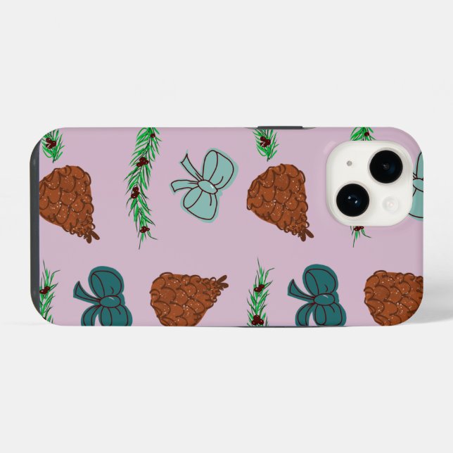 Funda Para iPhone Christmas Bows and Pinecones (Reverso Horizontal)