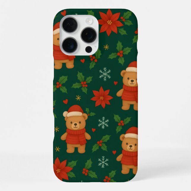 Funda Para iPhone Christmas Teddy Bear Pattern – Cute Green Holiday  (Reverso )
