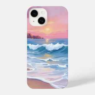 Funda Para iPhone 14 Cielos pastel rosa   Olas de playa de acuarela oce