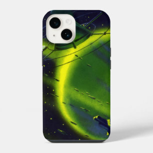 Funda Para iPhone 14 Ciencia Ficción Vintage Planeta Verde con Nave Esp