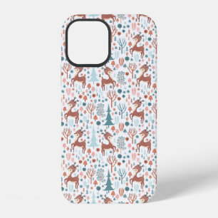 Funda Para iPhone 12 Ciervo Lindo en Patrón de Bosque Caprichoso Navida