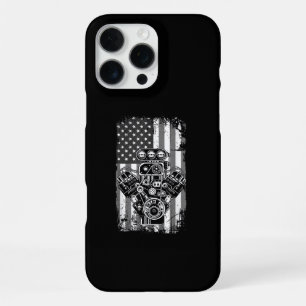 Funda Para iPhone 16 Pro Max Cilindro de Coche Musculoso Antiguo Bandera Americ