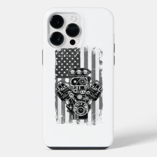 Funda Para iPhone 14 Pro Max Cilindro de Coche Musculoso Antiguo Bandera Americ