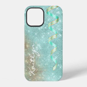 Funda Para iPhone 12 Cinta Brillante Aqua Azul Glam