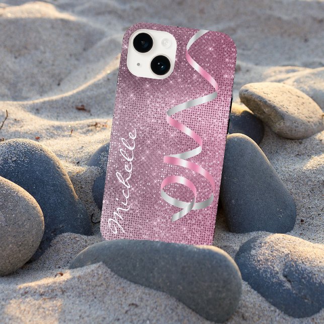 Funda Para iPhone Cinta de brillo plateado rosa Glam (Subido por el creador)