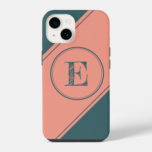 Funda Para iPhone Círculo Rectángulo de Monograma Inicial Geométrico (Reverso )